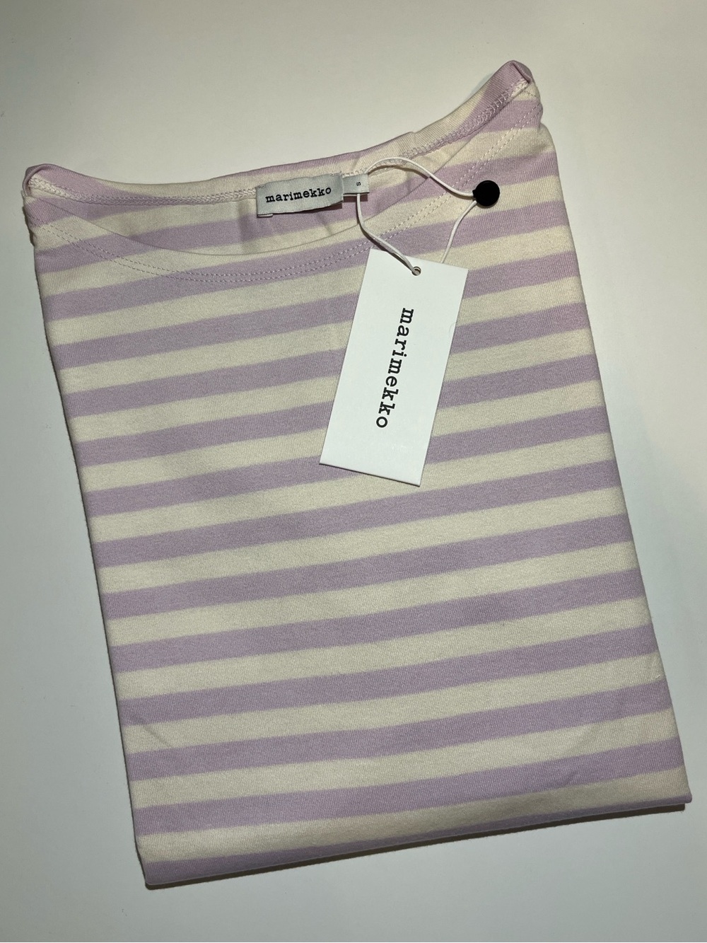 NWT Marimekko Ilma Tasaraita Jersey 3/4 Sleeve Shirt - White/Lilac